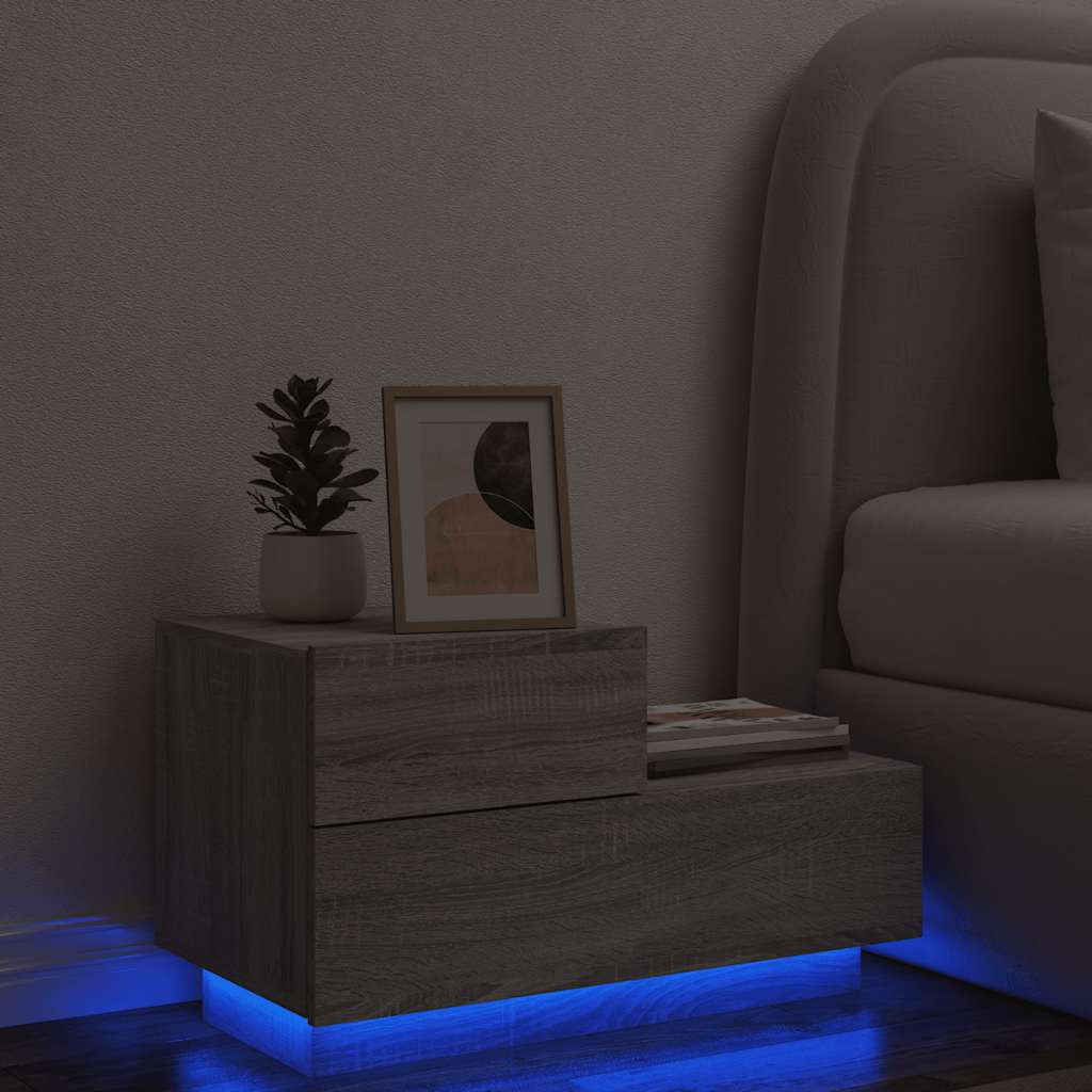 Table de chevet avec lumières LED sonoma gris 70x36x40,5 cm - XIOS