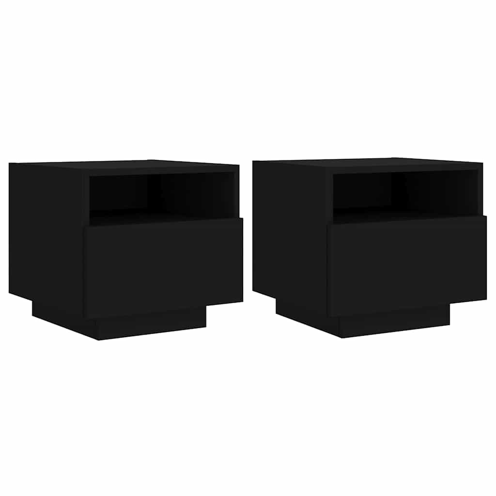 Armoires de chevet avec lumières LED 2 pcs noir 40x39x37 cm