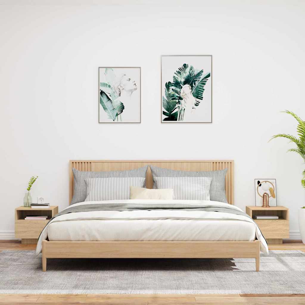 Armoires de chevet avec lumières LED 2 pcs chêne sonoma