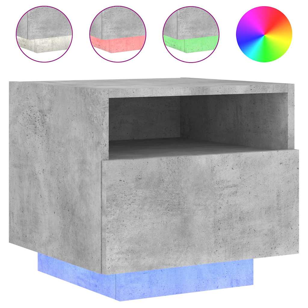 Table de chevet avec lumières LED gris béton 40x39x37 cm - XIOS