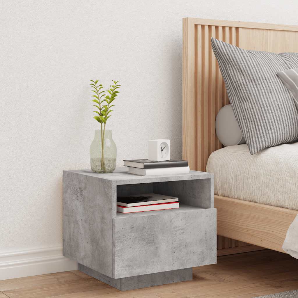 Table de chevet avec lumières LED gris béton 40x39x37 cm - XIOS