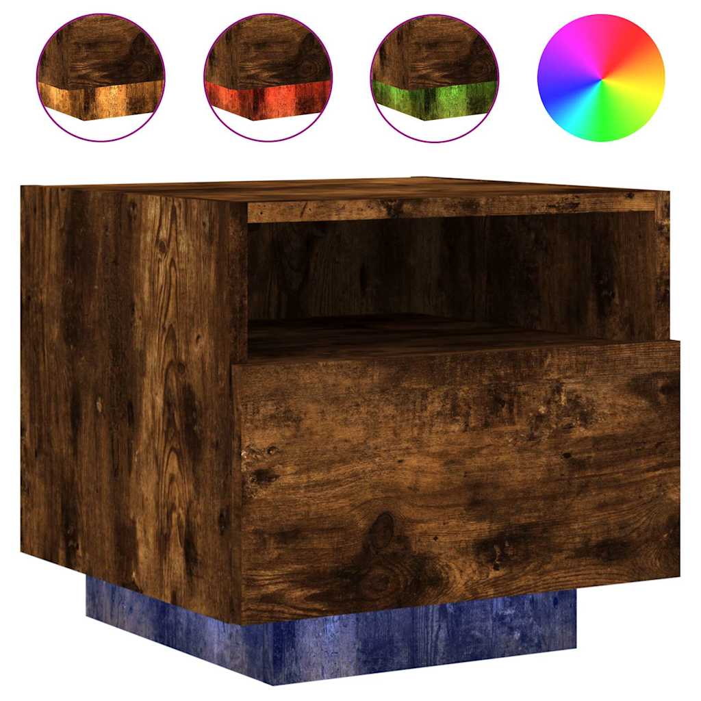 Table de chevet avec lumières LED chêne fumé 40x39x37 cm - XIOS