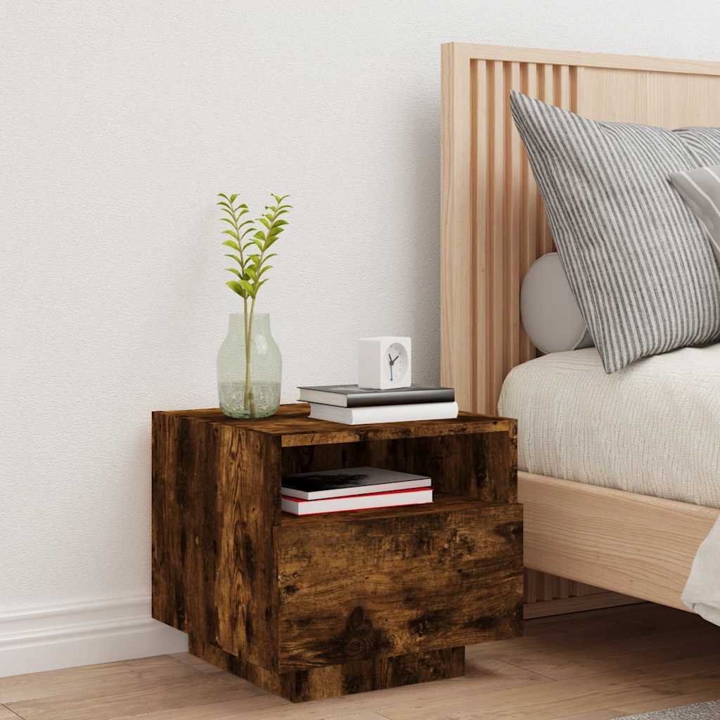 Table de chevet avec lumières LED chêne fumé 40x39x37 cm - XIOS