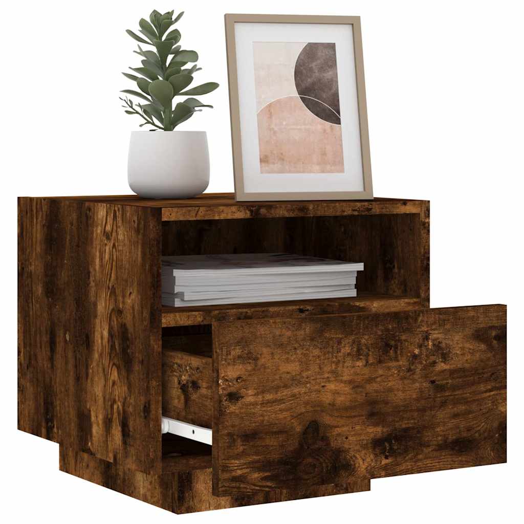 Table de chevet avec lumières LED chêne fumé 40x39x37 cm - XIOS