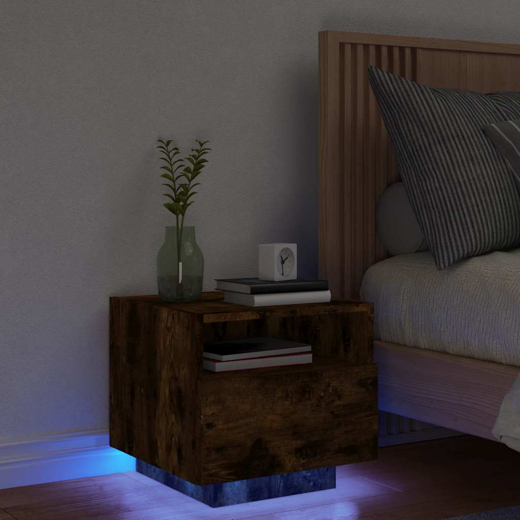 Table de chevet avec lumières LED chêne fumé 40x39x37 cm - XIOS