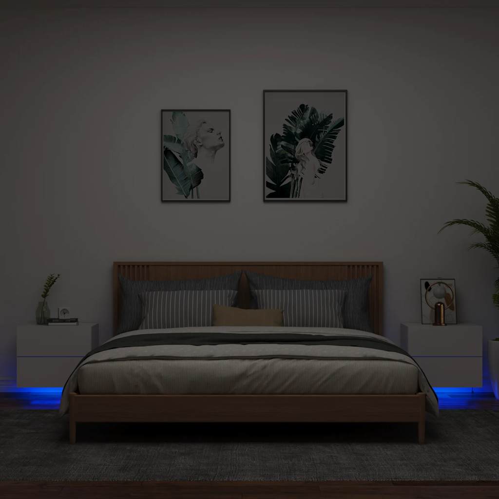 Tables de chevet murales avec lumières LED 2 pcs blanc - XIOS