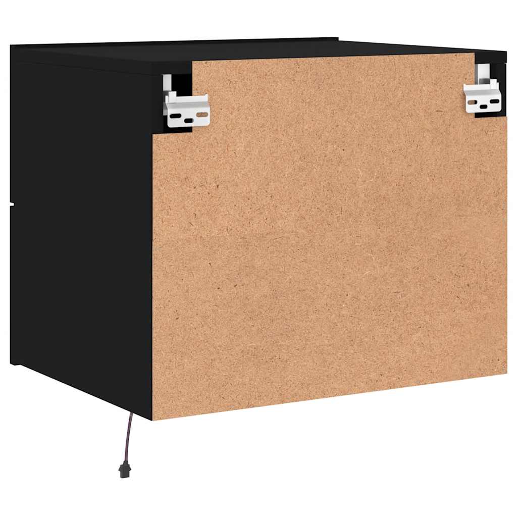 Tables de chevet murales avec lumières LED 2 pcs noir