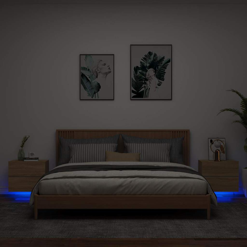 Tables de chevet murales avec lumières LED 2 pcs chêne sonoma - XIOS