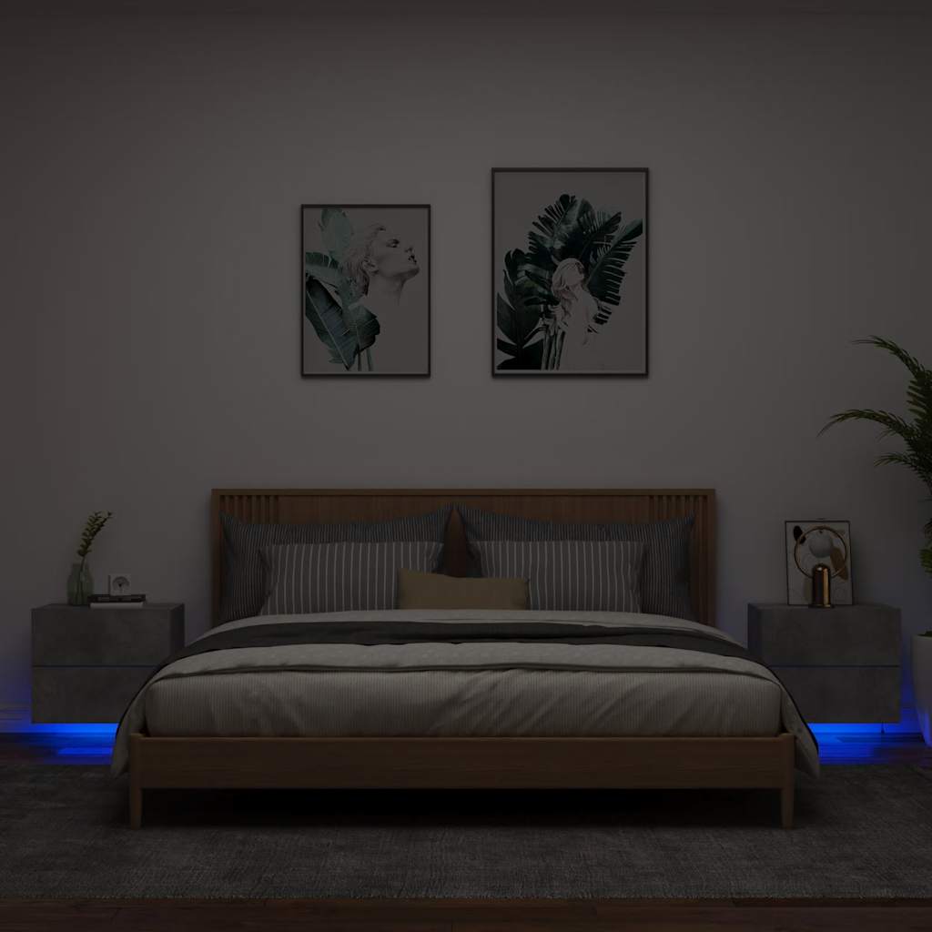 Tables de chevet murales avec lumières LED 2 pcs gris béton - XIOS