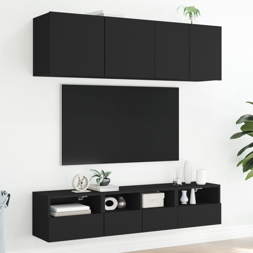 Meubles TV muraux 2 pcs noir 40x30x30 cm bois d'ingénierie - XIOS