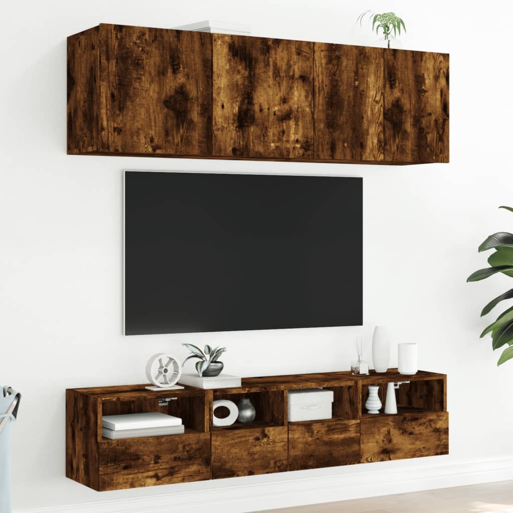 Meuble TV mural chêne fumé 40x30x30 cm bois d'ingénierie - XIOS