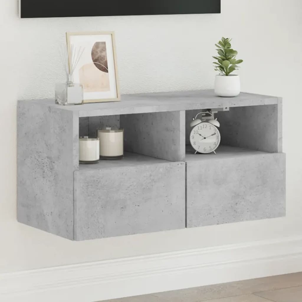 Meuble TV mural gris béton 60x30x30 cm bois d'ingénierie - XIOS