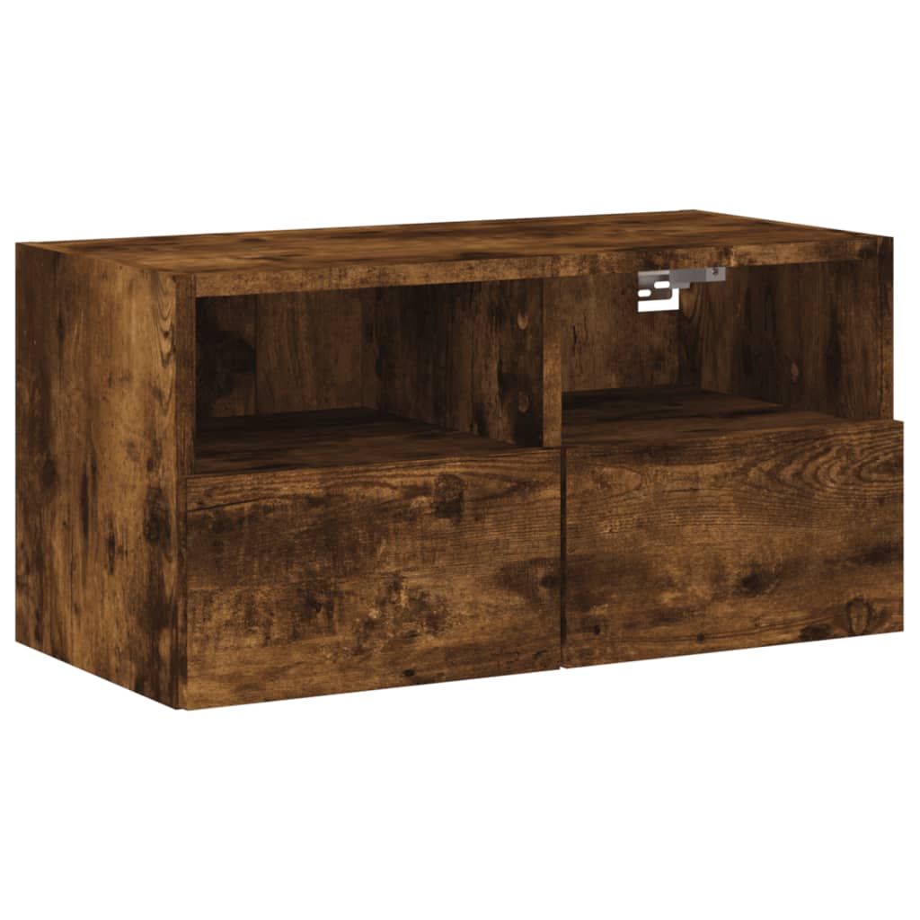 Meuble TV mural chêne fumé 60x30x30 cm bois d'ingénierie - XIOS