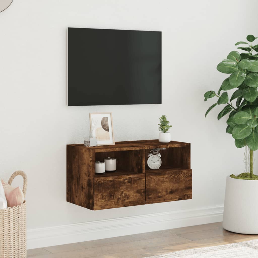 Meuble TV mural chêne fumé 60x30x30 cm bois d'ingénierie - XIOS