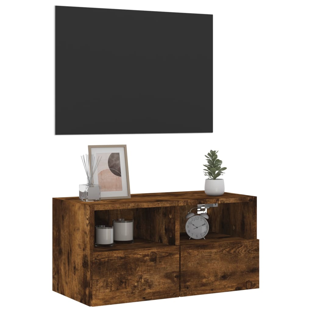Meuble TV mural chêne fumé 60x30x30 cm bois d'ingénierie - XIOS