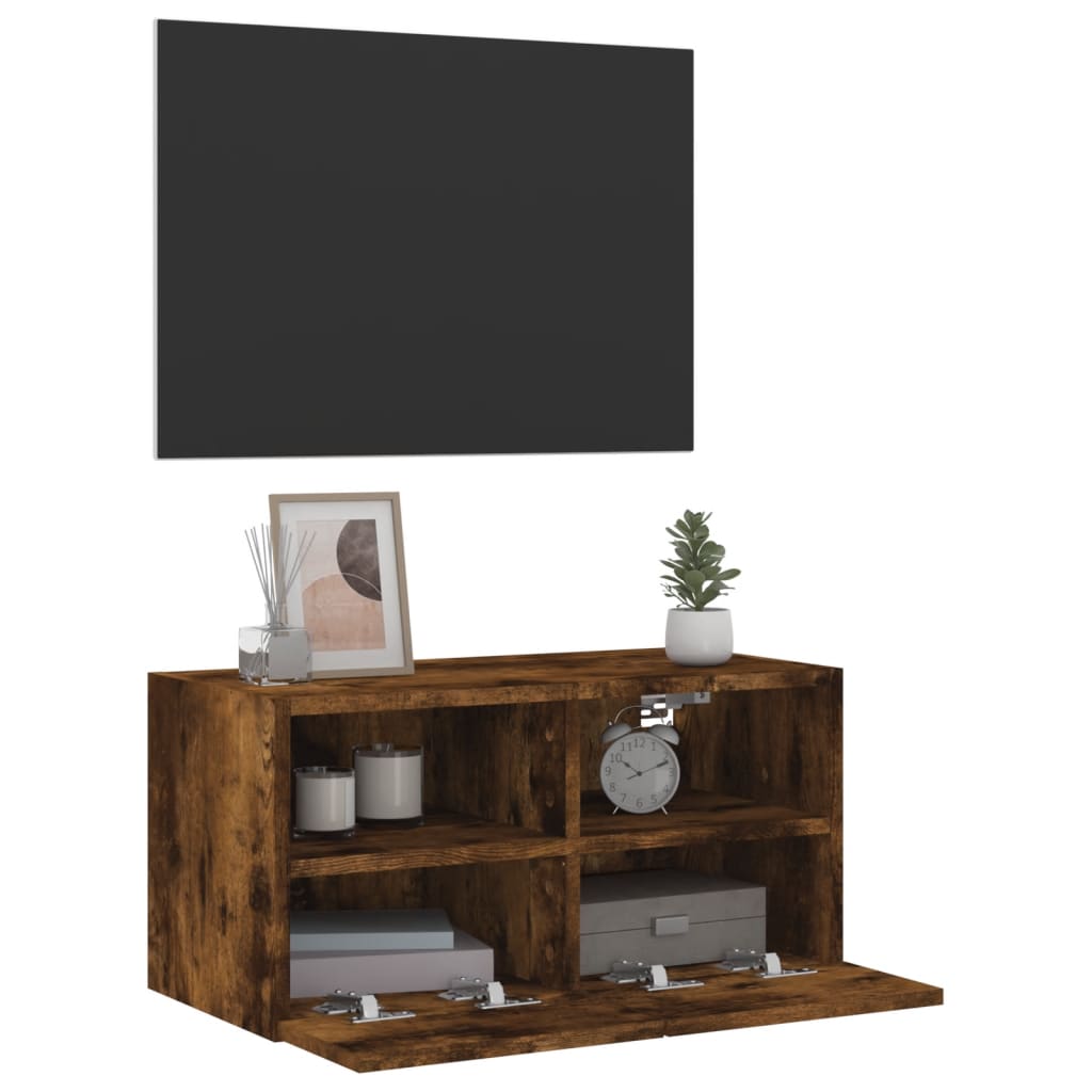 Meuble TV mural chêne fumé 60x30x30 cm bois d'ingénierie - XIOS