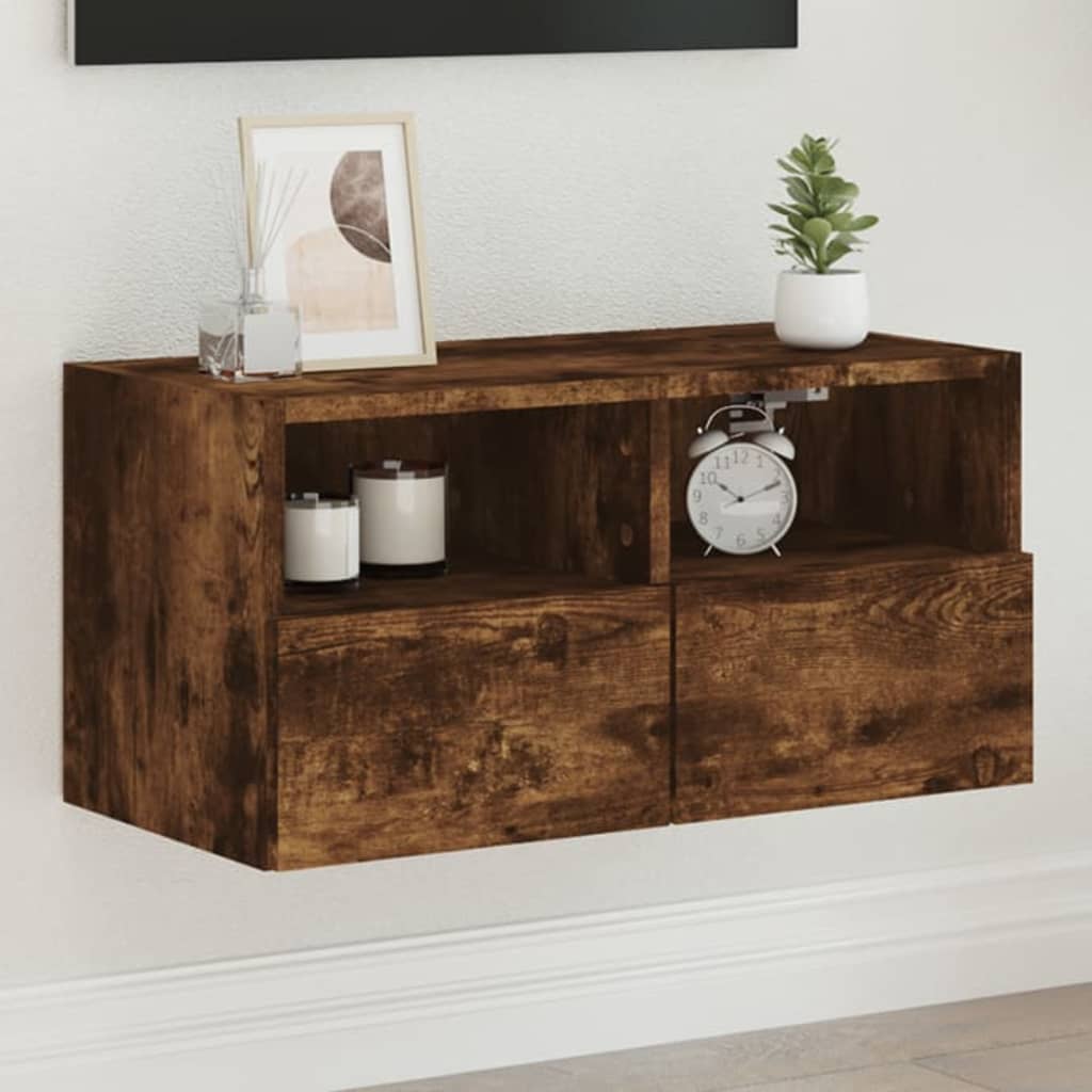 Meuble TV mural chêne fumé 60x30x30 cm bois d'ingénierie - XIOS