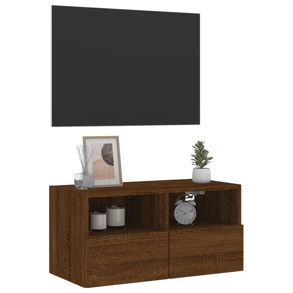 Meuble TV mural chêne marron 60x30x30 cm bois d'ingénierie - XIOS