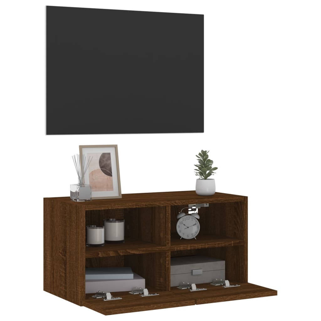 Meuble TV mural chêne marron 60x30x30 cm bois d'ingénierie - XIOS
