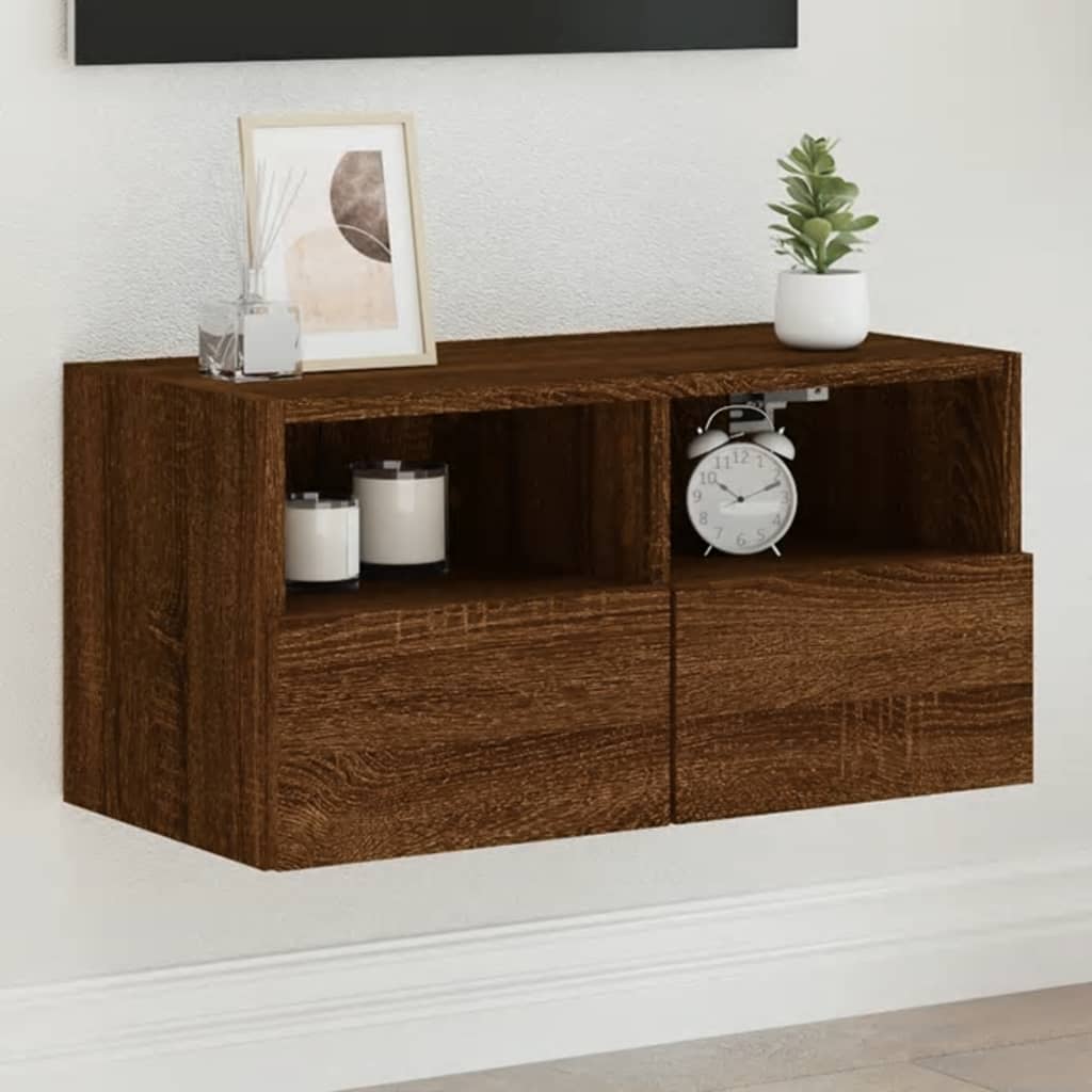 Meuble TV mural chêne marron 60x30x30 cm bois d'ingénierie - XIOS