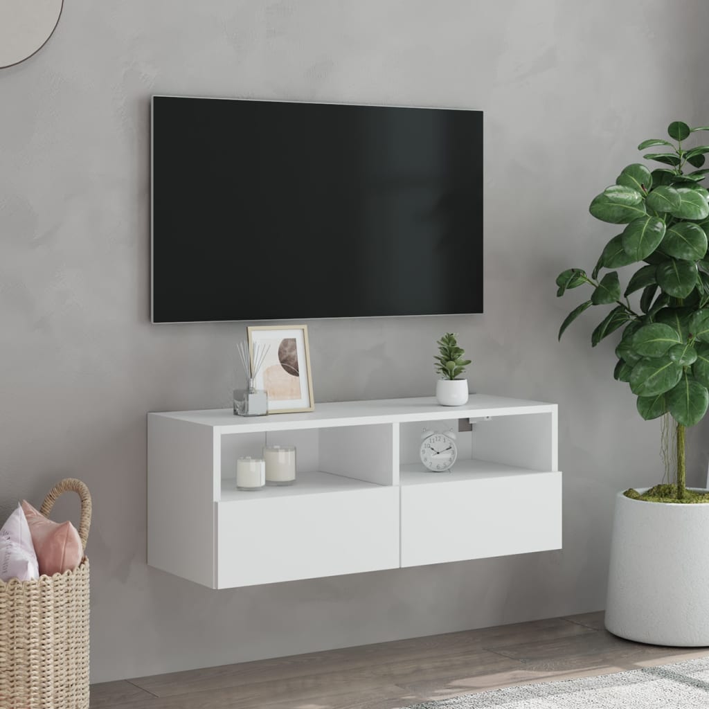 Meuble TV mural blanc 80x30x30 cm bois d'ingénierie - XIOS