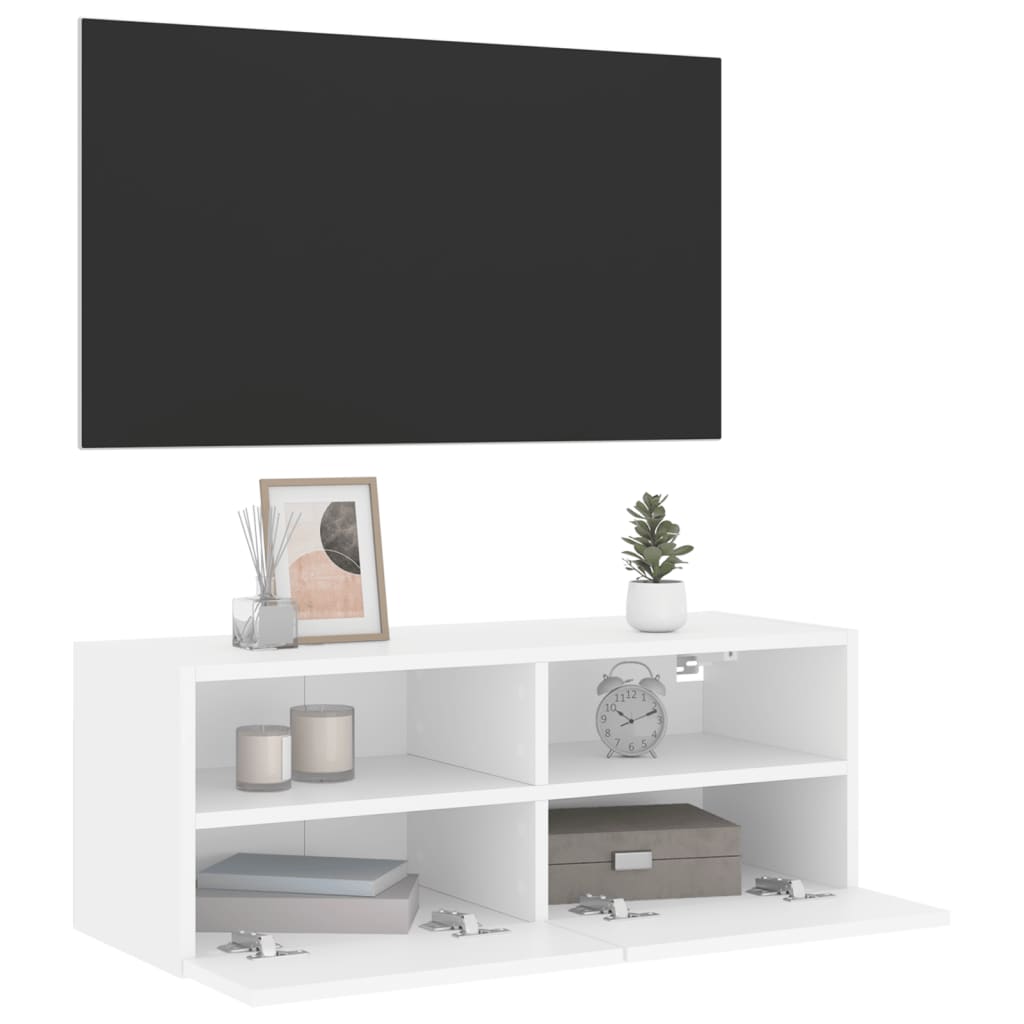 Meuble TV mural blanc 80x30x30 cm bois d'ingénierie - XIOS