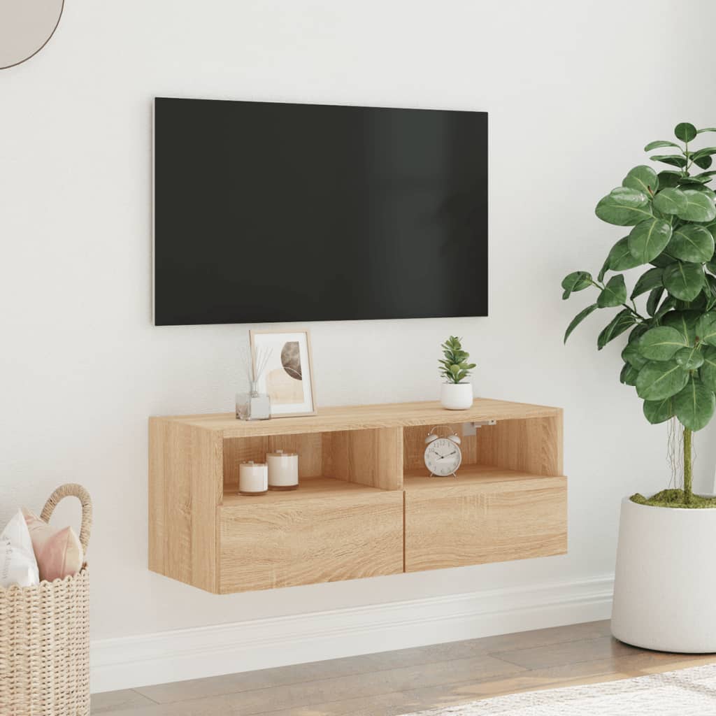 Meuble TV mural chêne sonoma 80x30x30 cm bois d'ingénierie - XIOS