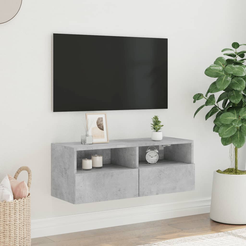 Meuble TV mural gris béton 80x30x30 cm bois d'ingénierie - XIOS