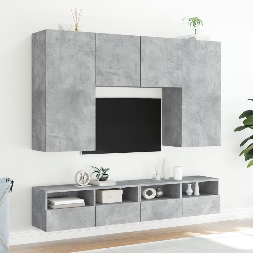 Meuble TV mural gris béton 80x30x30 cm bois d'ingénierie - XIOS