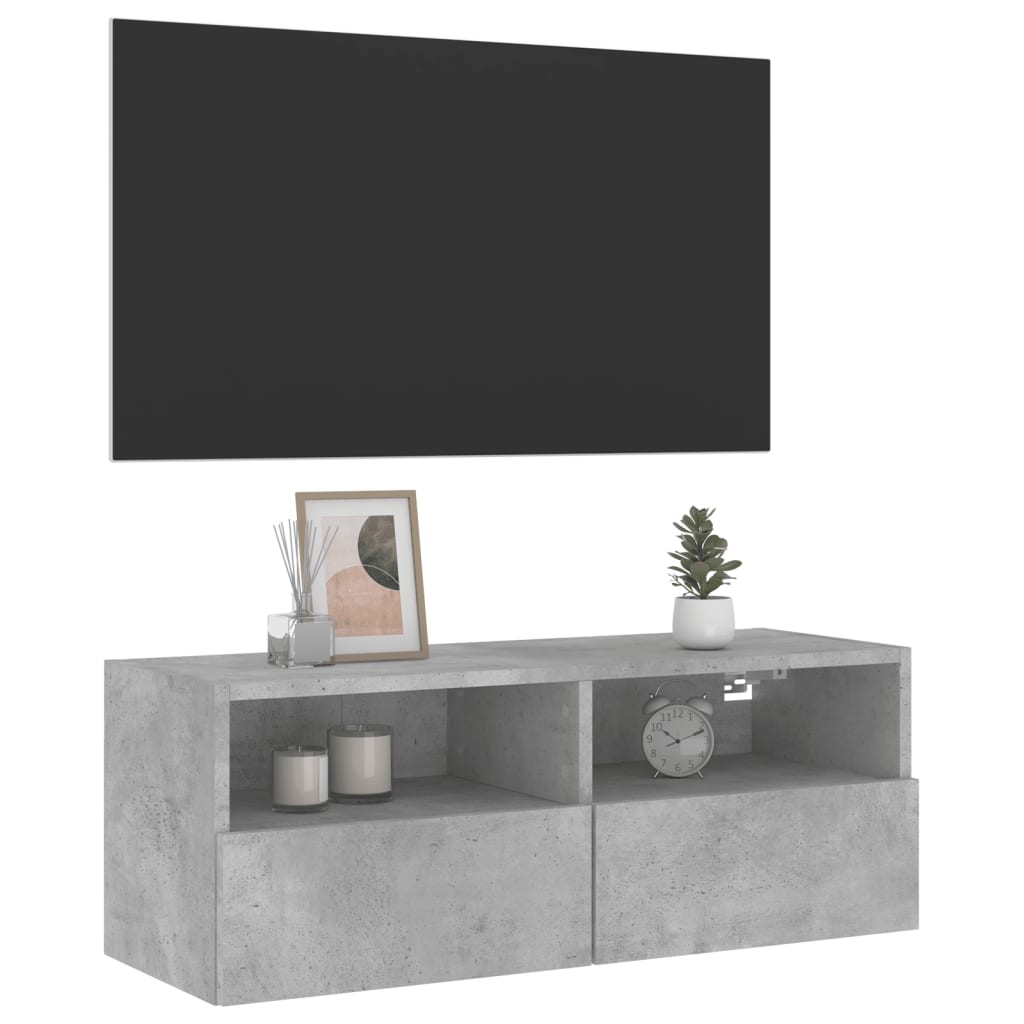 Meuble TV mural gris béton 80x30x30 cm bois d'ingénierie - XIOS