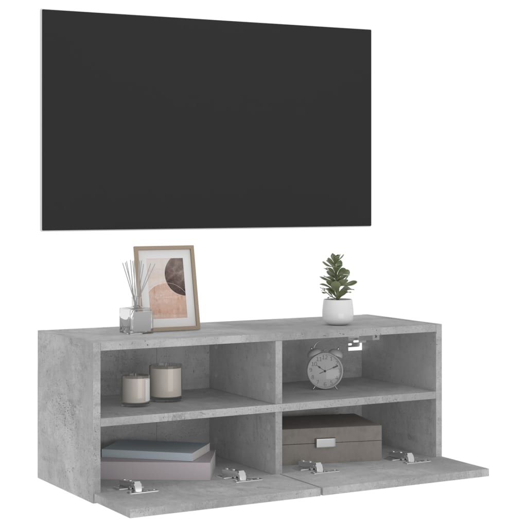 Meuble TV mural gris béton 80x30x30 cm bois d'ingénierie - XIOS