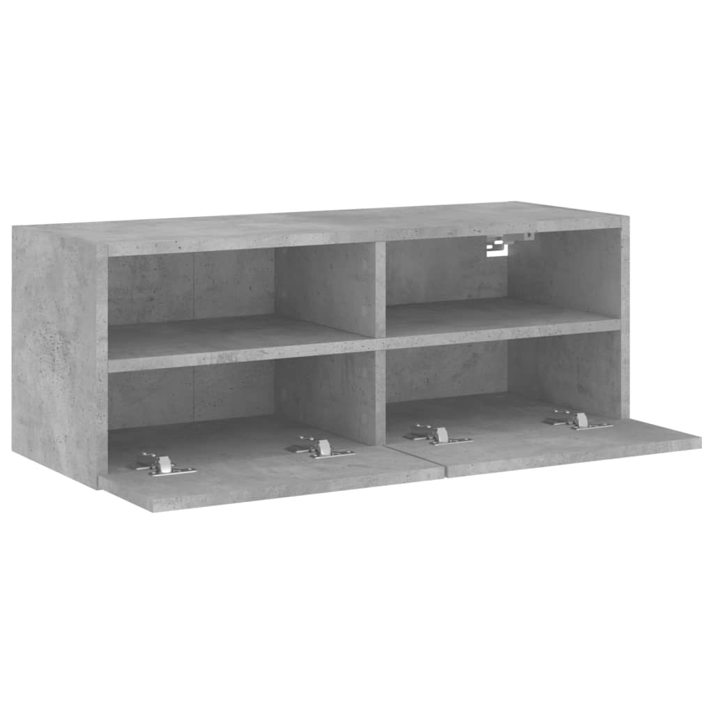 Meuble TV mural gris béton 80x30x30 cm bois d'ingénierie - XIOS