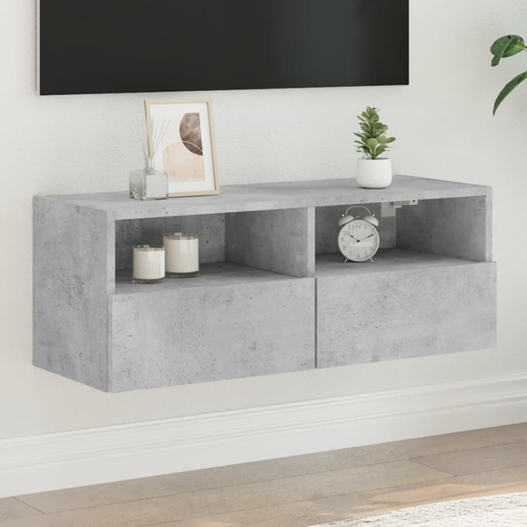 Meuble TV mural gris béton 80x30x30 cm bois d'ingénierie - XIOS
