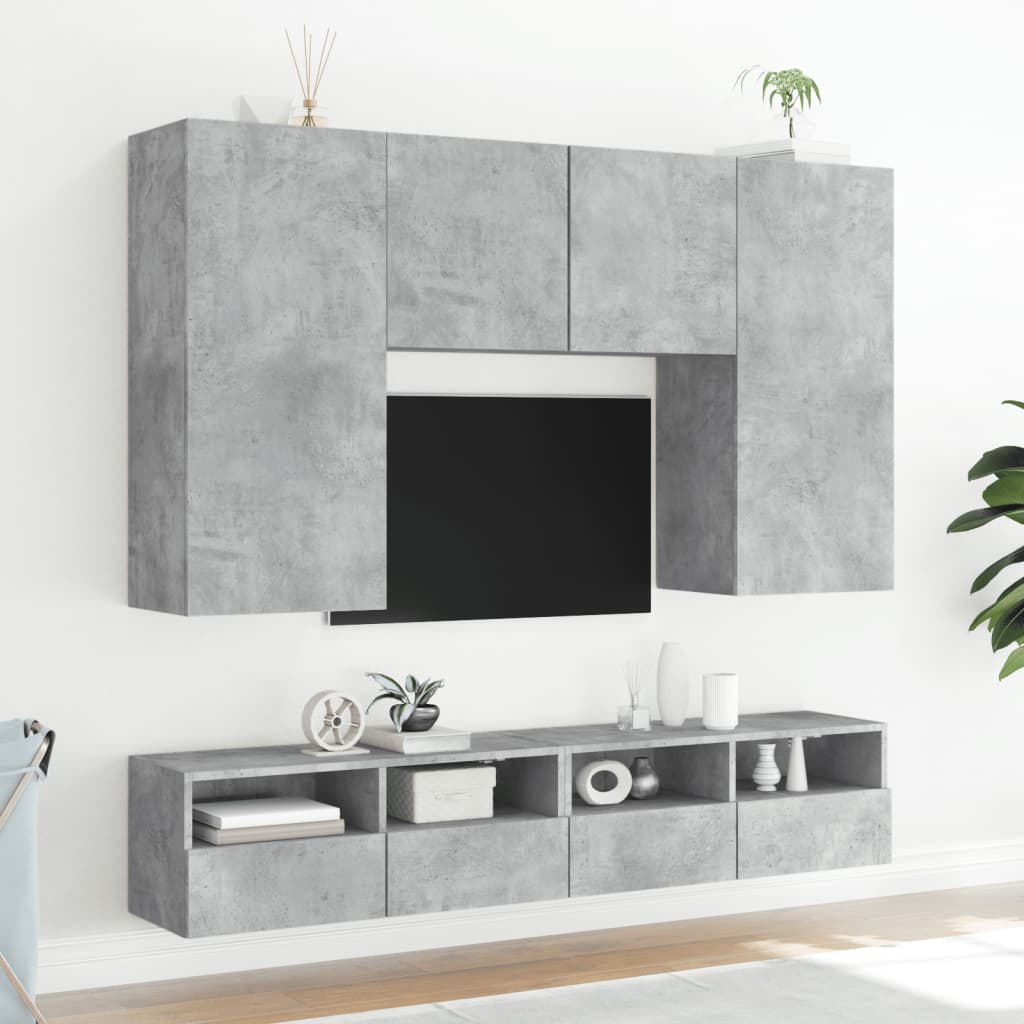 Meubles TV muraux 2 pcs gris béton 80x30x30cm bois d'ingénierie - XIOS
