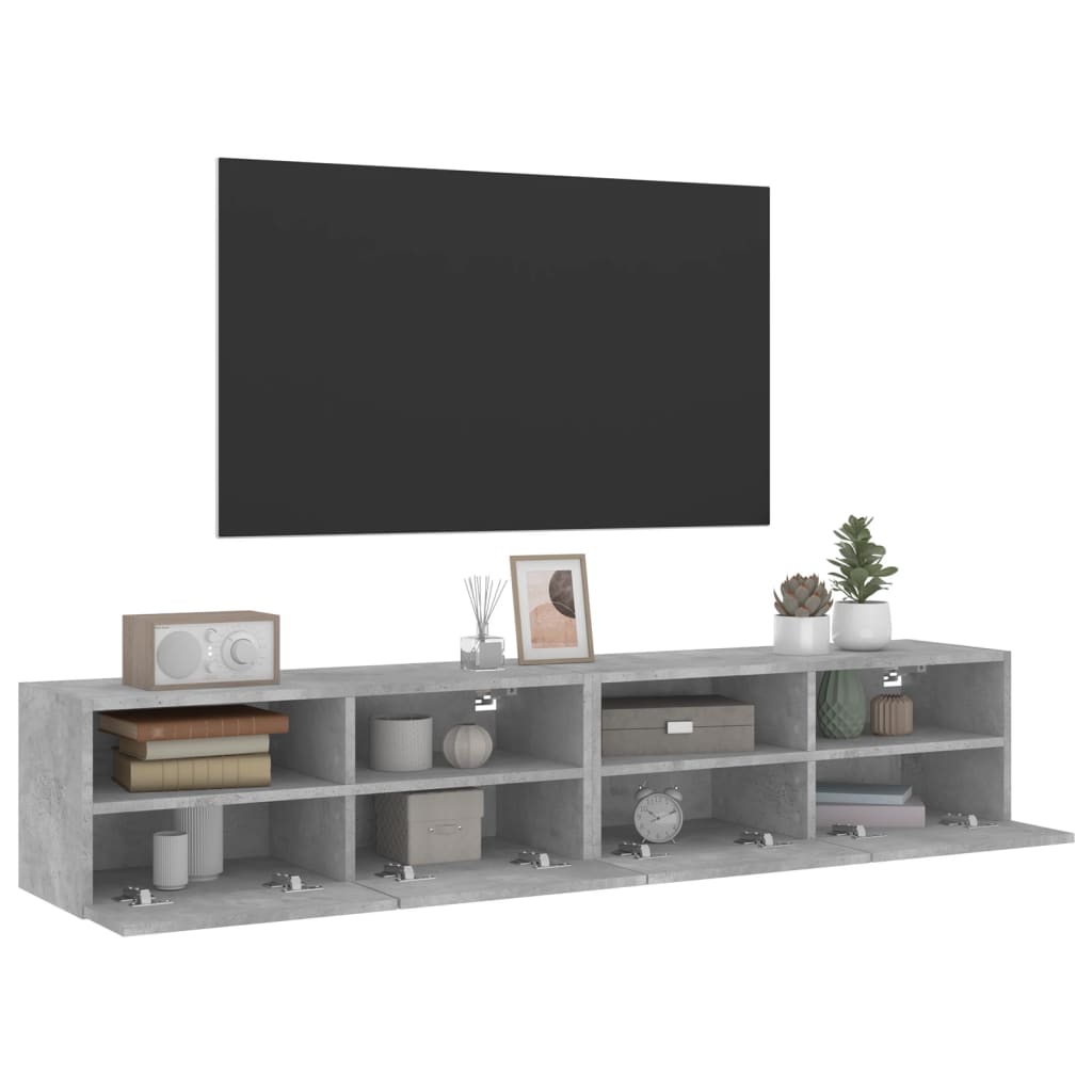 Meubles TV muraux 2 pcs gris béton 80x30x30cm bois d'ingénierie - XIOS