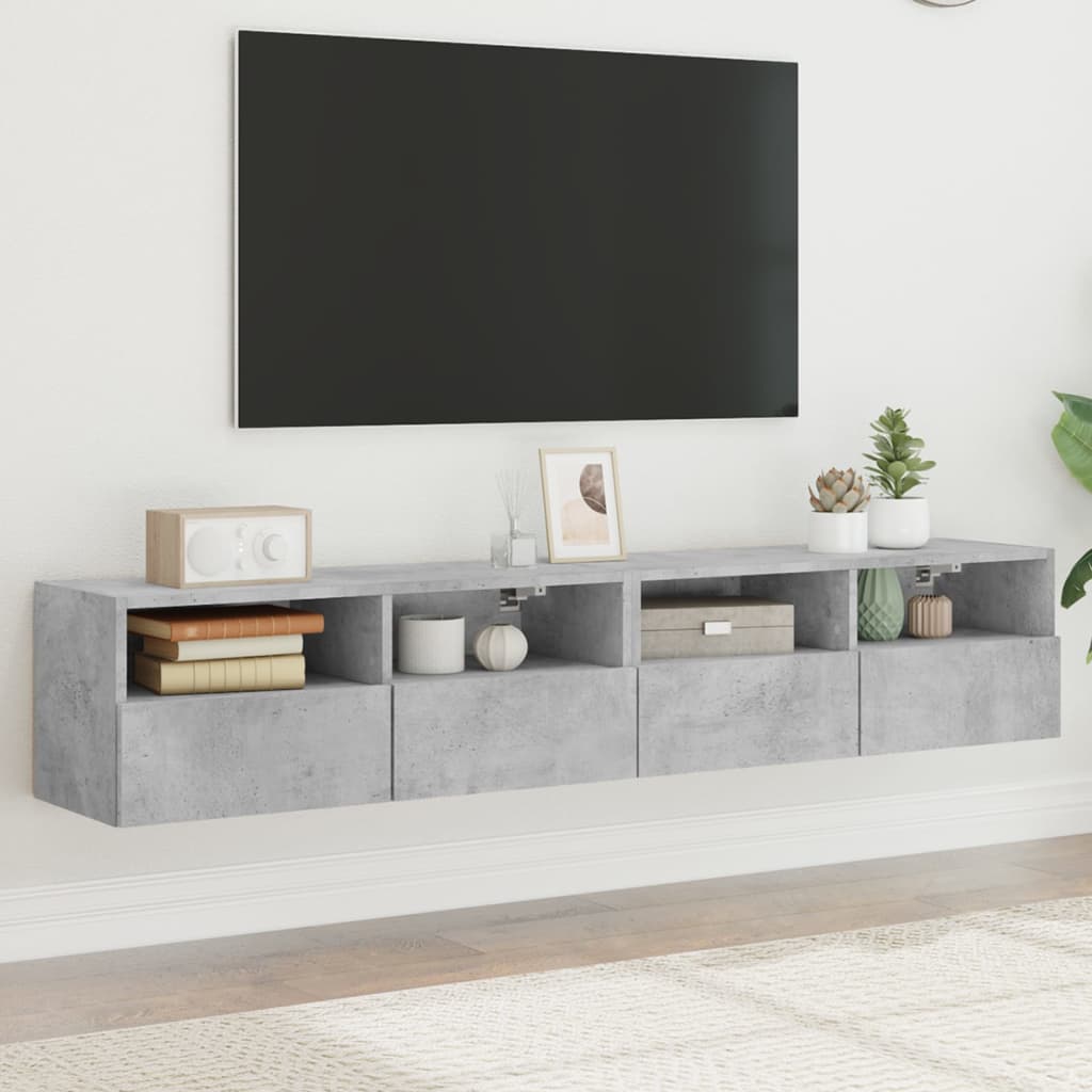 Meubles TV muraux 2 pcs gris béton 80x30x30cm bois d'ingénierie - XIOS