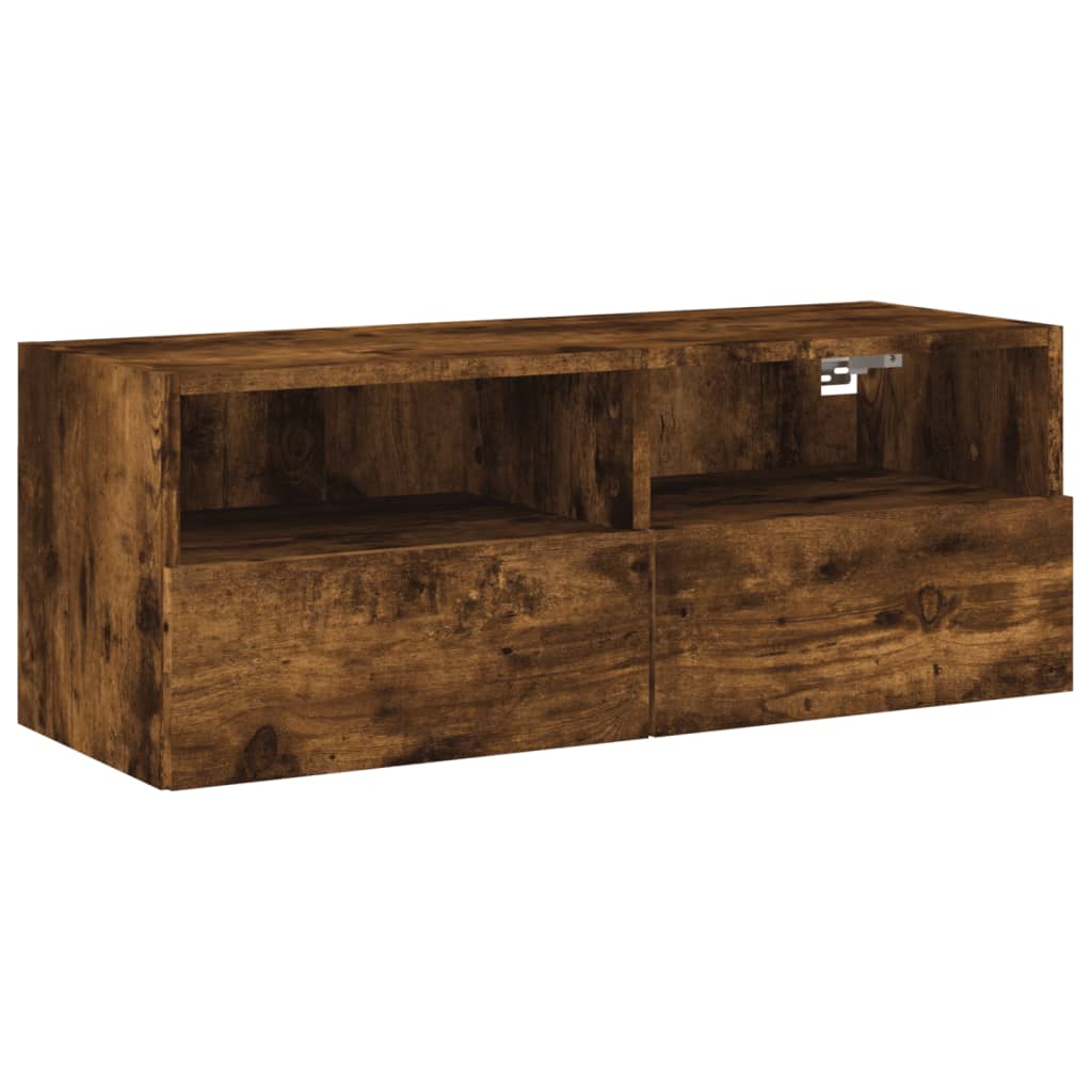 Meuble TV mural chêne fumé 80x30x30 cm bois d'ingénierie - XIOS