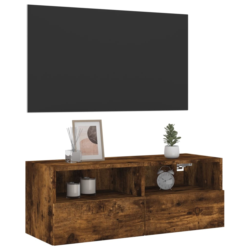 Meuble TV mural chêne fumé 80x30x30 cm bois d'ingénierie - XIOS
