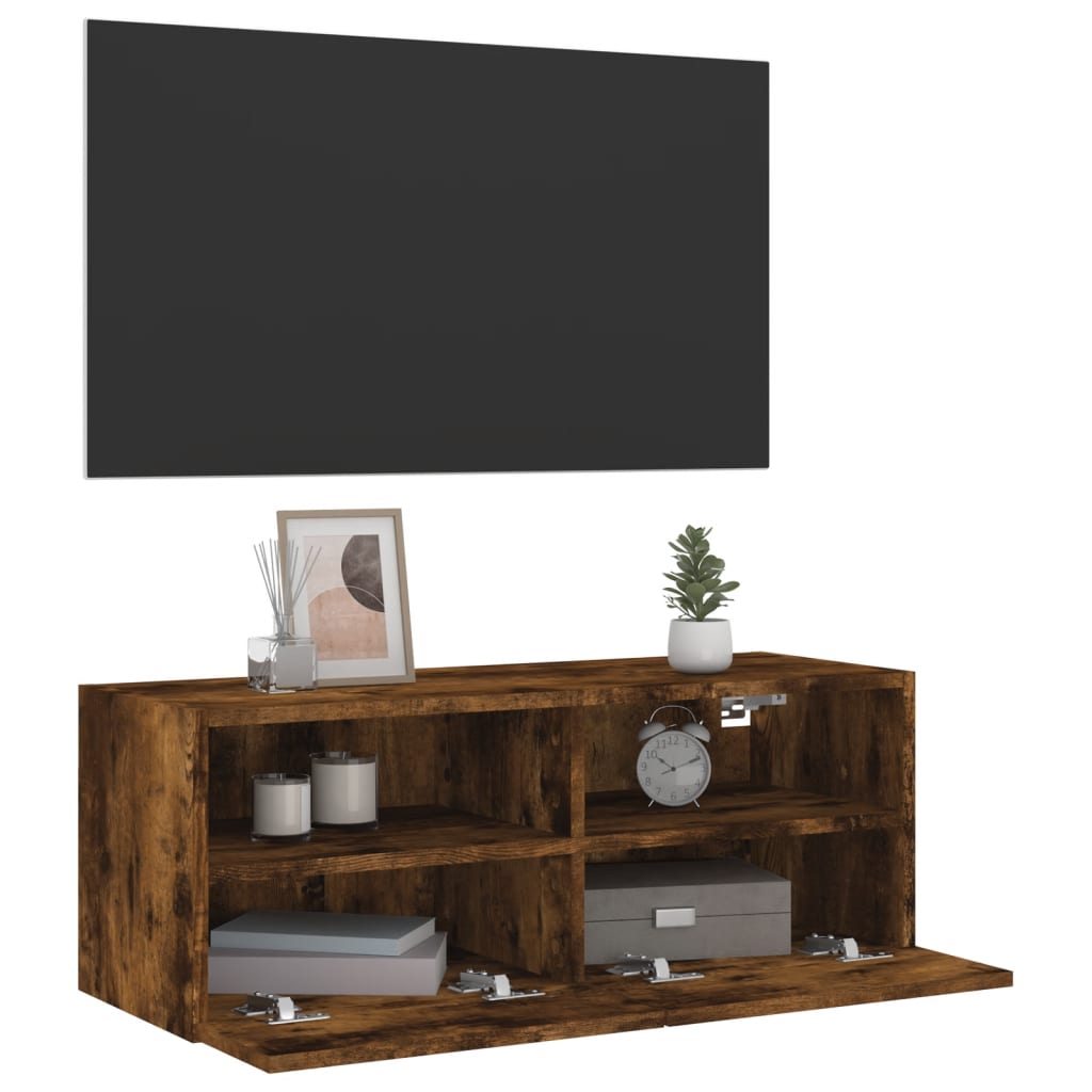 Meuble TV mural chêne fumé 80x30x30 cm bois d'ingénierie - XIOS