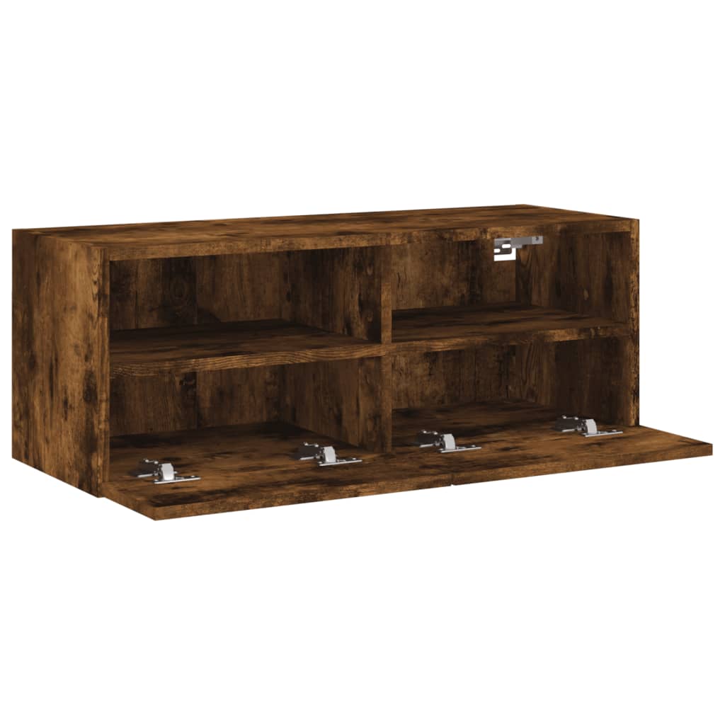 Meuble TV mural chêne fumé 80x30x30 cm bois d'ingénierie - XIOS