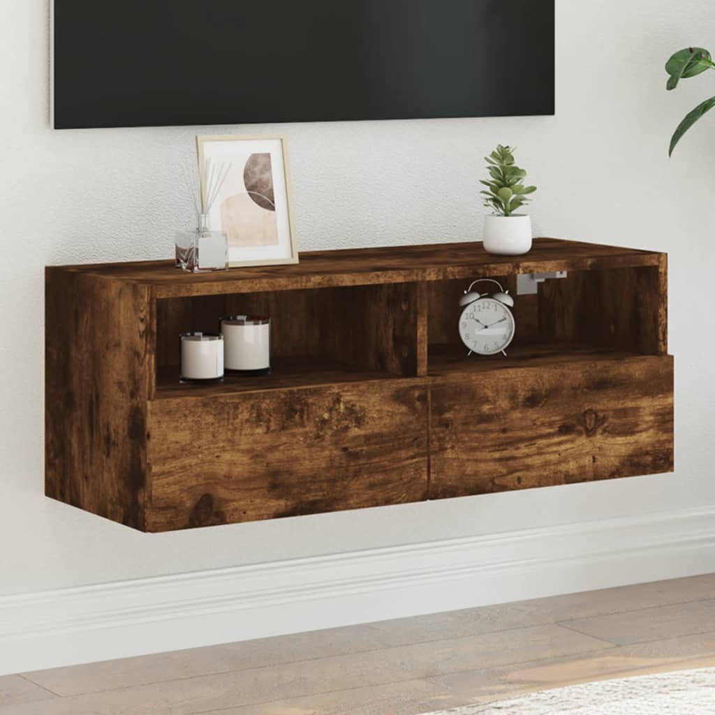 Meuble TV mural chêne fumé 80x30x30 cm bois d'ingénierie - XIOS