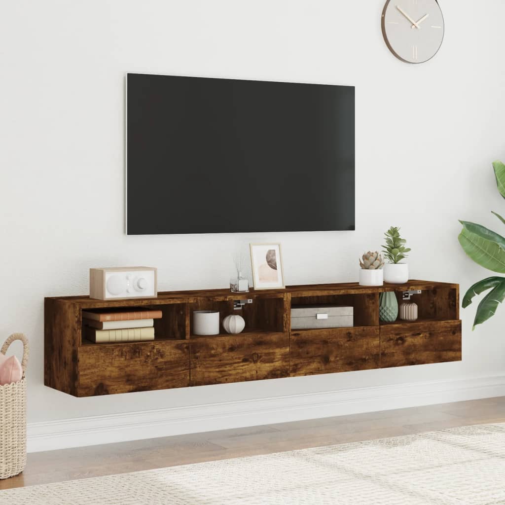 Meubles TV muraux 2 pcs chêne fumé 80x30x30cm bois d'ingénierie - XIOS
