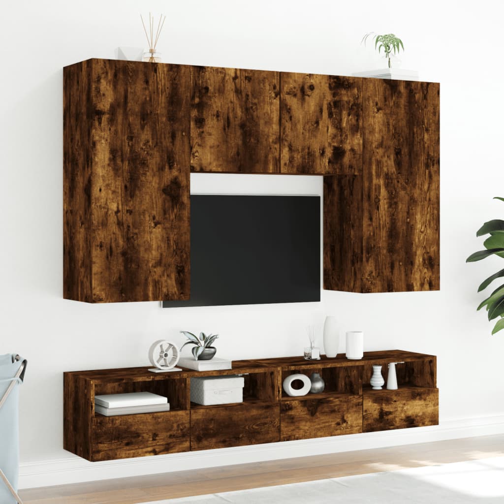 Meubles TV muraux 2 pcs chêne fumé 80x30x30cm bois d'ingénierie - XIOS