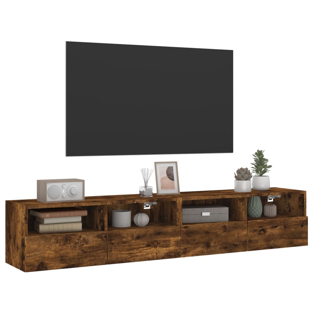 Meubles TV muraux 2 pcs chêne fumé 80x30x30cm bois d'ingénierie - XIOS