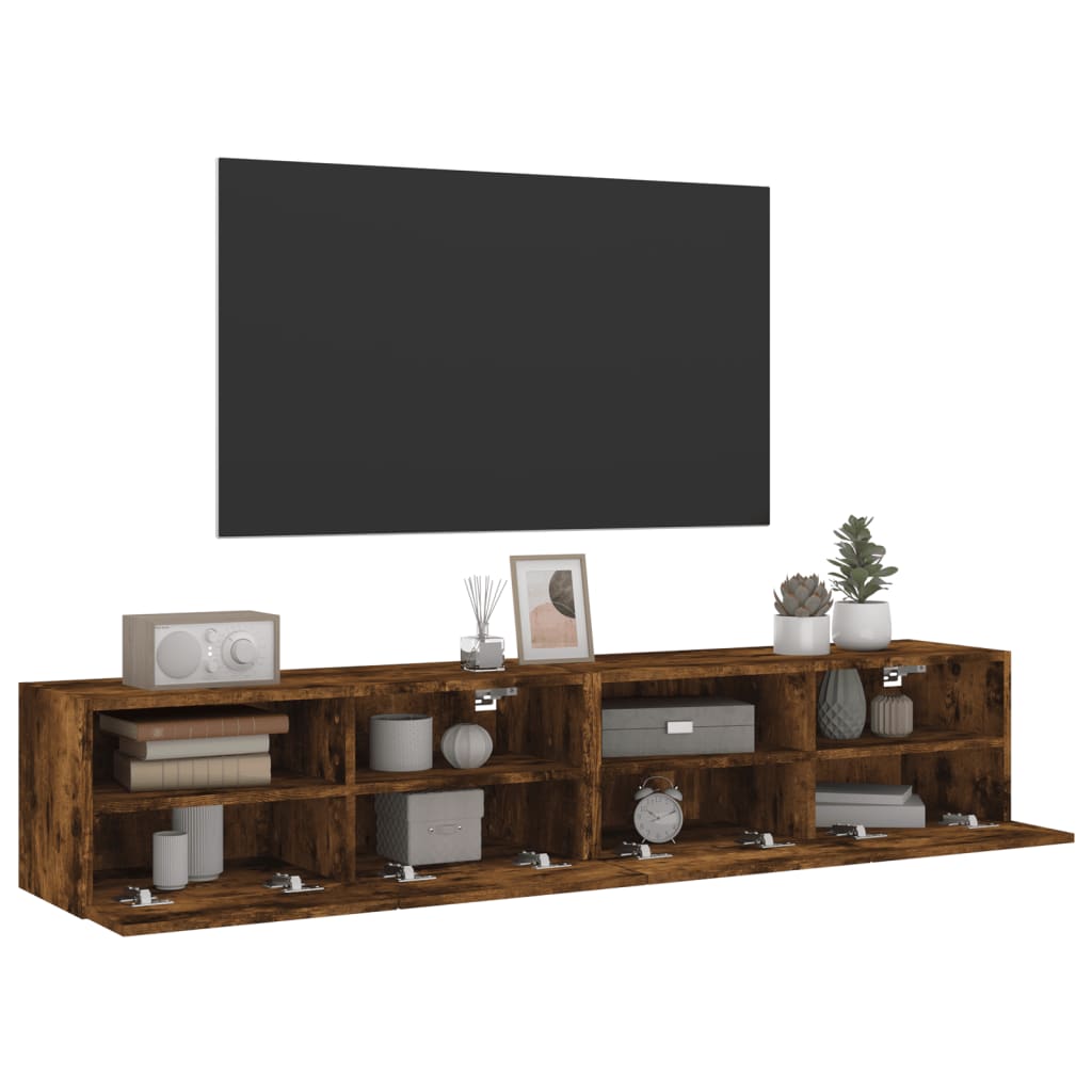 Meubles TV muraux 2 pcs chêne fumé 80x30x30cm bois d'ingénierie - XIOS