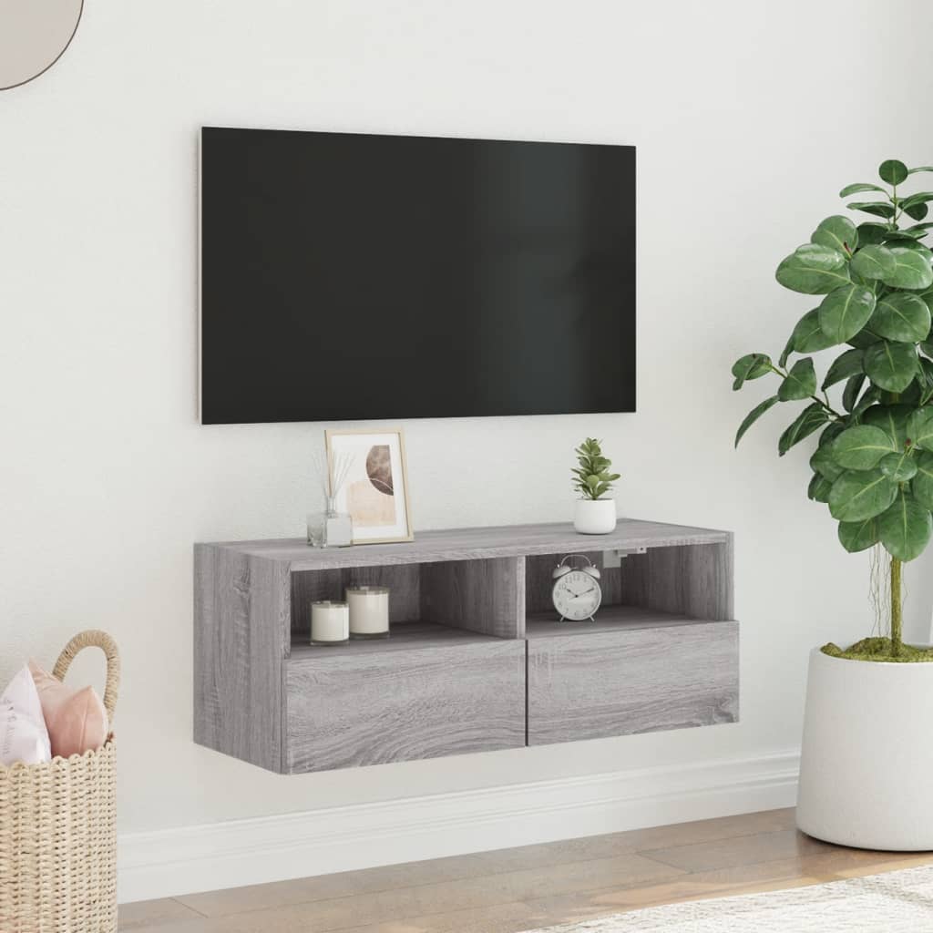 Meuble TV mural sonoma gris 80x30x30 cm bois d'ingénierie - XIOS