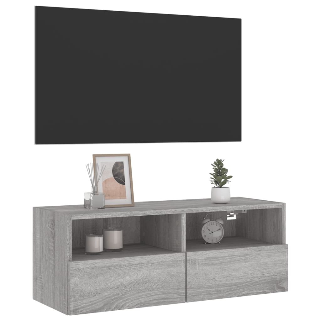 Meuble TV mural sonoma gris 80x30x30 cm bois d'ingénierie - XIOS