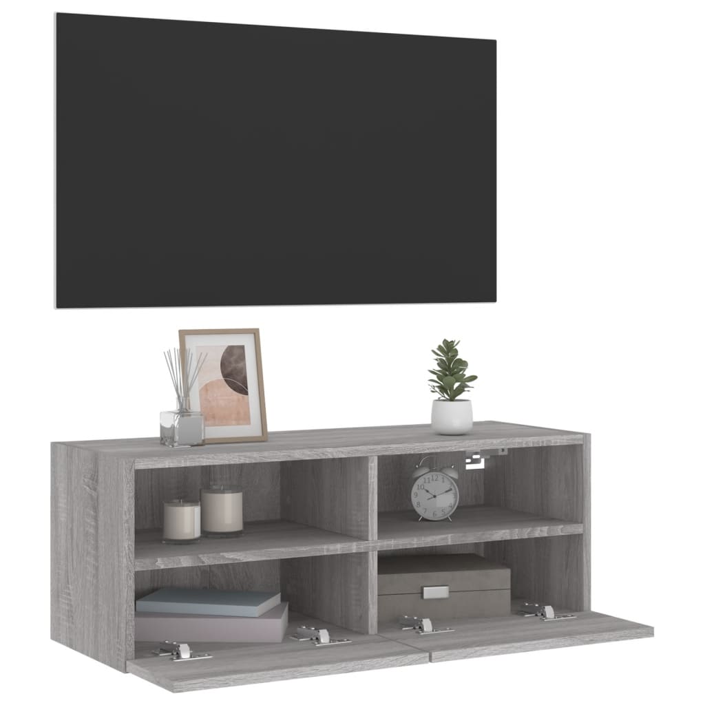 Meuble TV mural sonoma gris 80x30x30 cm bois d'ingénierie - XIOS