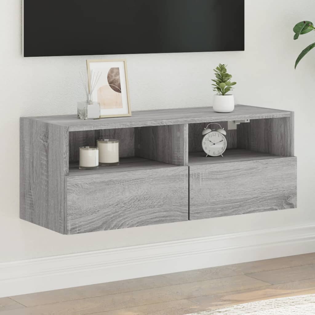Meuble TV mural sonoma gris 80x30x30 cm bois d'ingénierie - XIOS