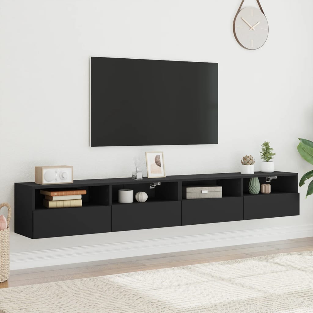Meubles TV muraux 2 pcs noir 100x30x30 cm bois d'ingénierie - XIOS